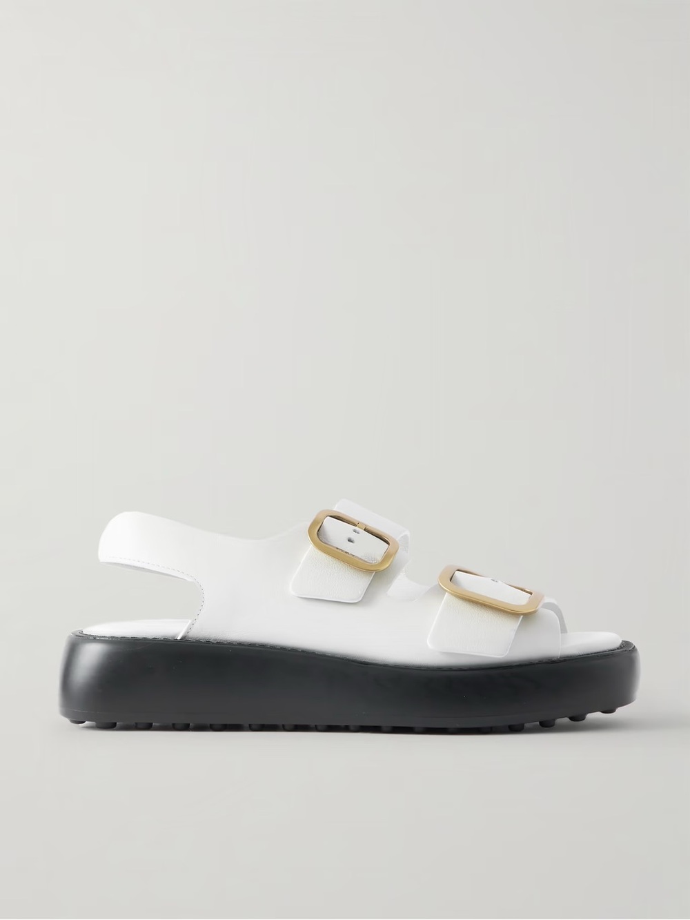 Tod's White Leather Double-Buckle Platform Slingback Sandal with Black Sole